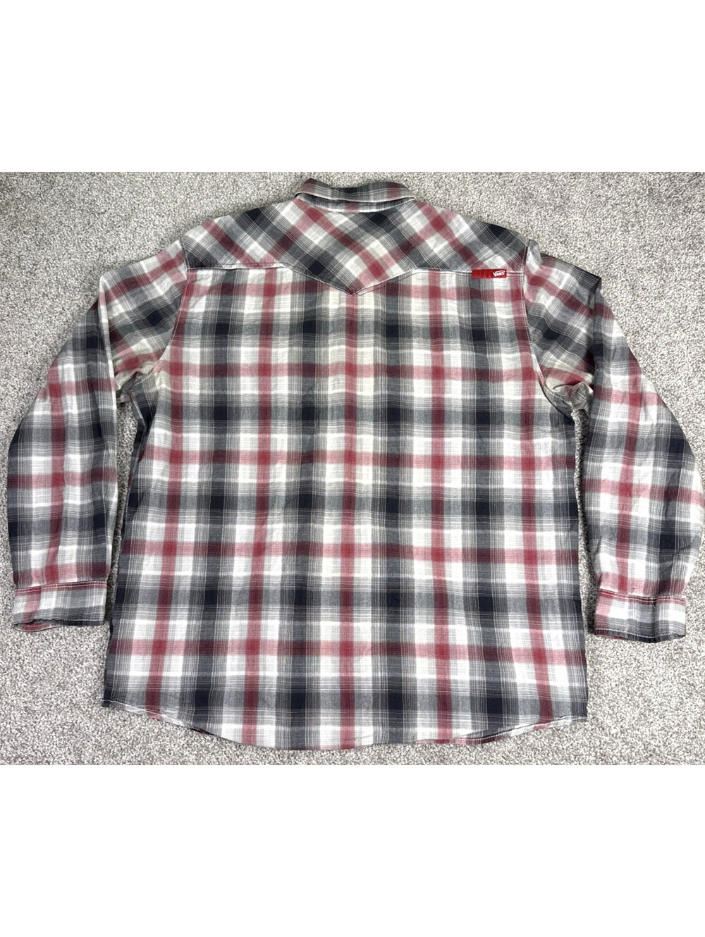 Vans Shirt Mens XXL 2XL Red Gray Plaid Western Snap Button LS Skate Western - Picture 9 of 9